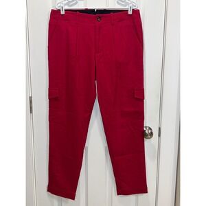 MR TURK Mens Red Cargo Pants Flat Front Lyocell Blend Size 33x30 Casual Trousers